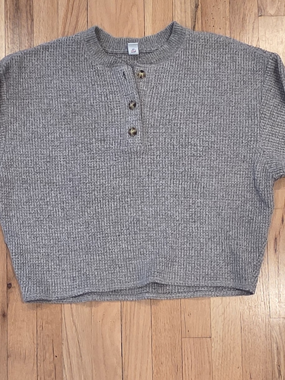 Old Ladies Navy Gray Henley Crew Neck Sweater